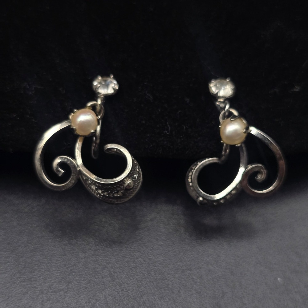 Sterling Silver Screw Back Earrings Faux Pearl Vintage Jewelry
